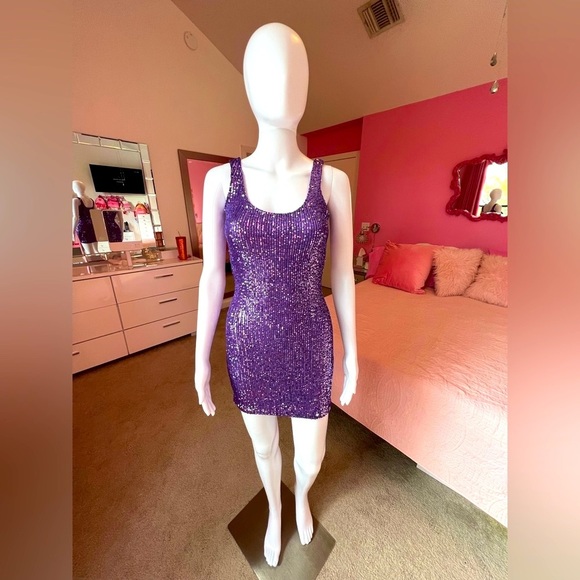 FASHION Nova Purple Sequin Mini Dress Petite XS - Picture 4 of 10